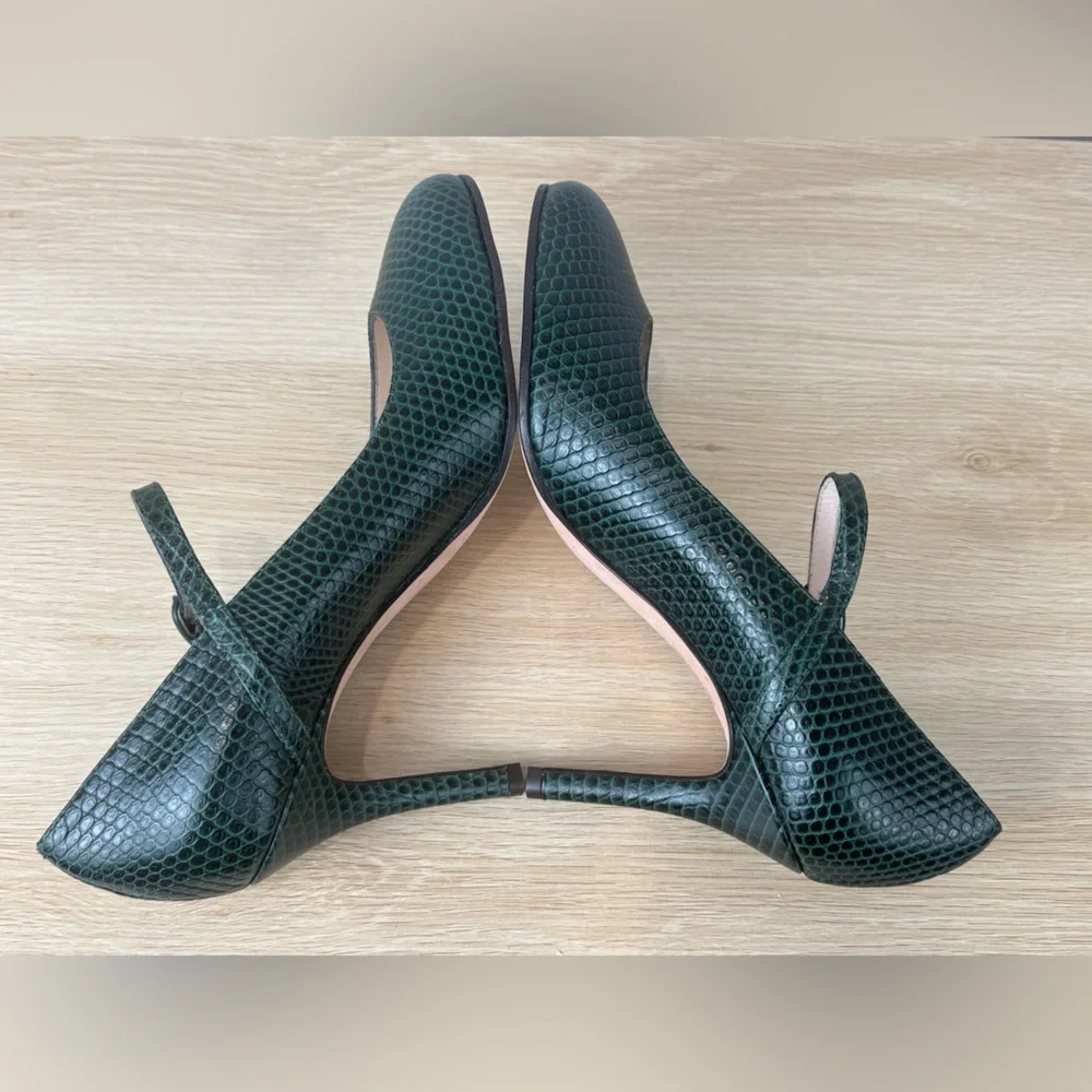 Vintage Daniele Ancarani Green Snake Embossed Heels Strap Buckle 38.5 Women's 8 - Picture 5 of 13